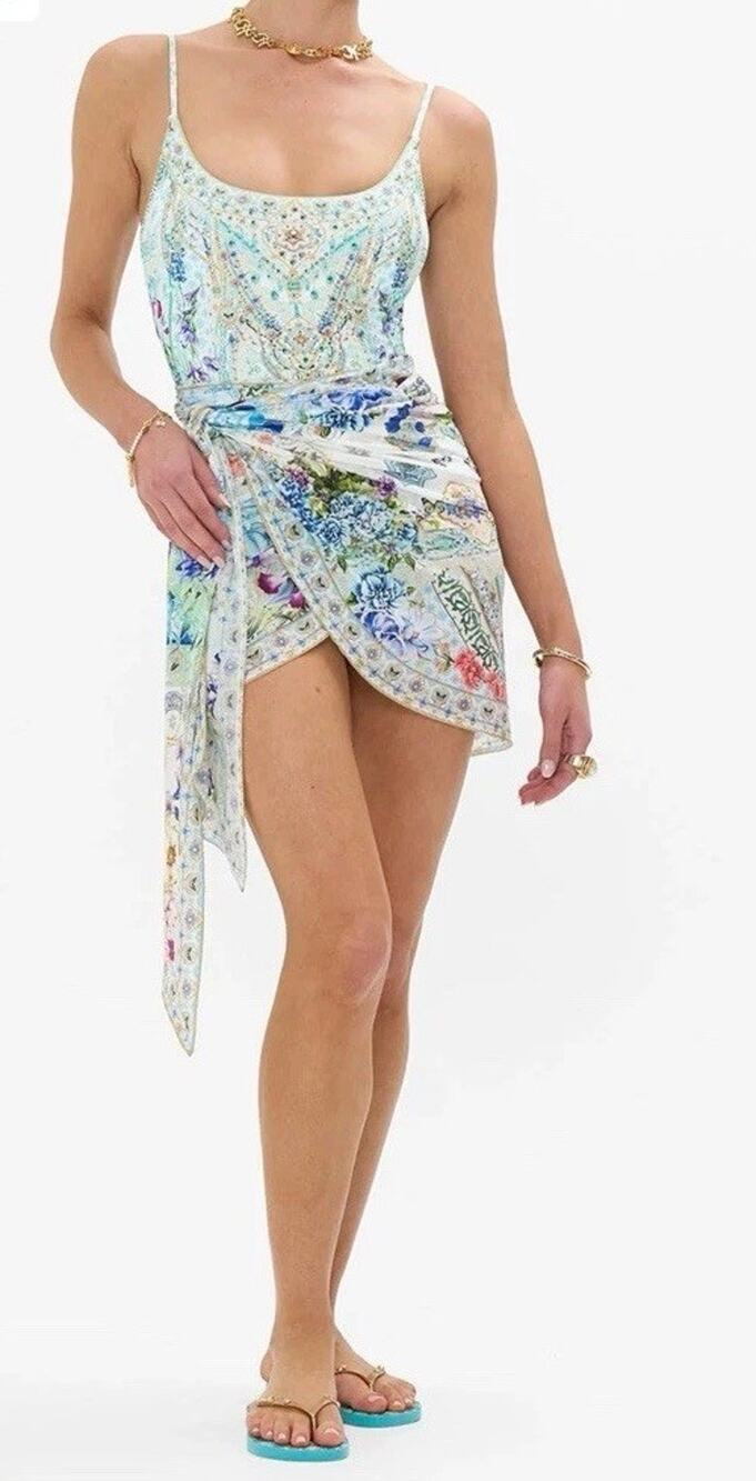 CAMILLA SUNRISE IN SINTRA EYELET WRAP MINI SARONG TIE WAIST BEACH COVER UP